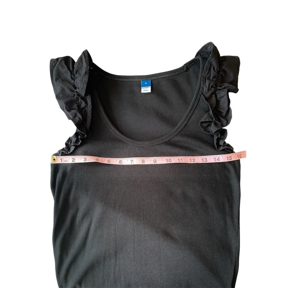 Old Navy Women’s Medium Ribbed Ruffle Sleeve Tank Bundle Black & Olive Green - Picture 13 of 16
